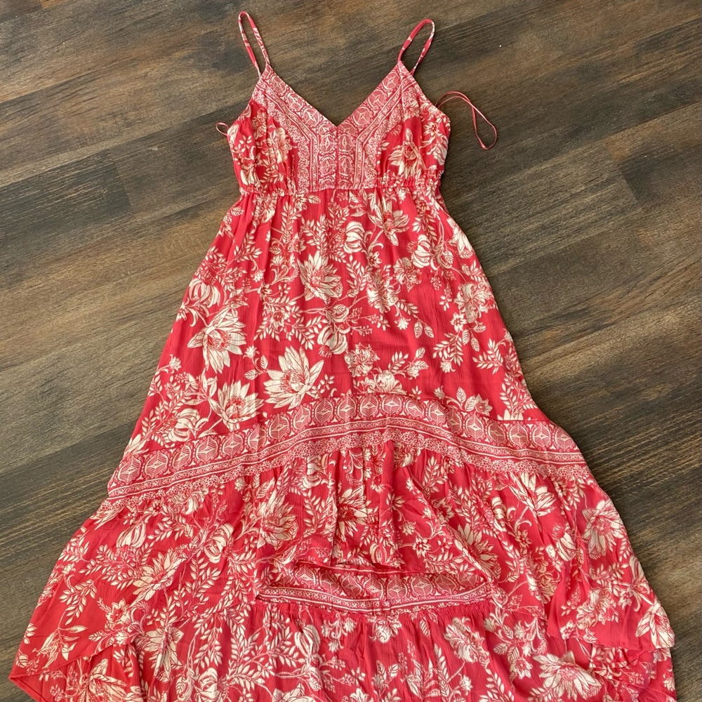 Red/pink floral high low dress